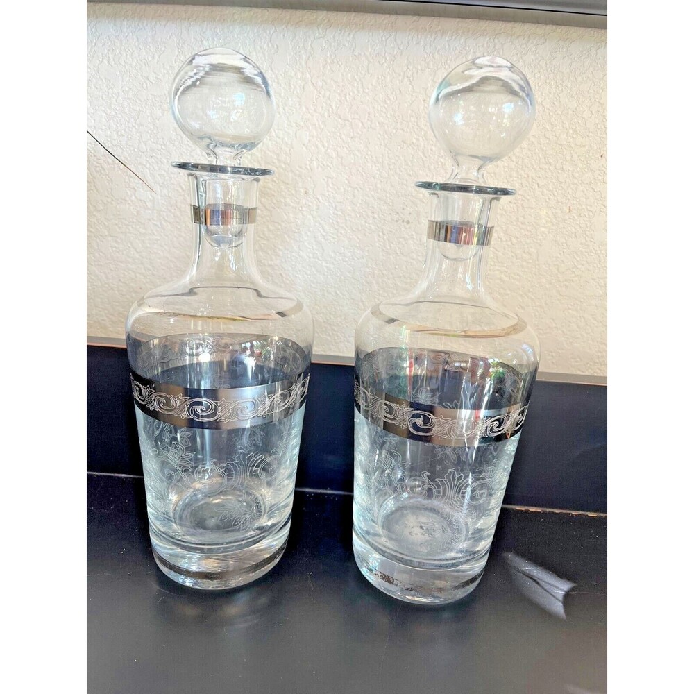 VENETIAN Decanter with Stopper 12" VINTAGE Set of 2 Two VINTAGE